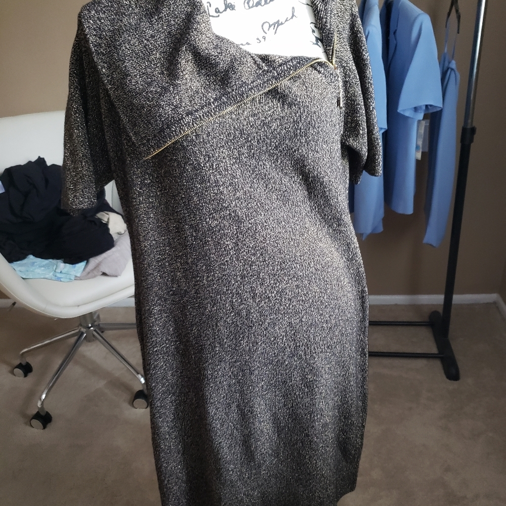 Classic look black & gold shimmer sweater dress